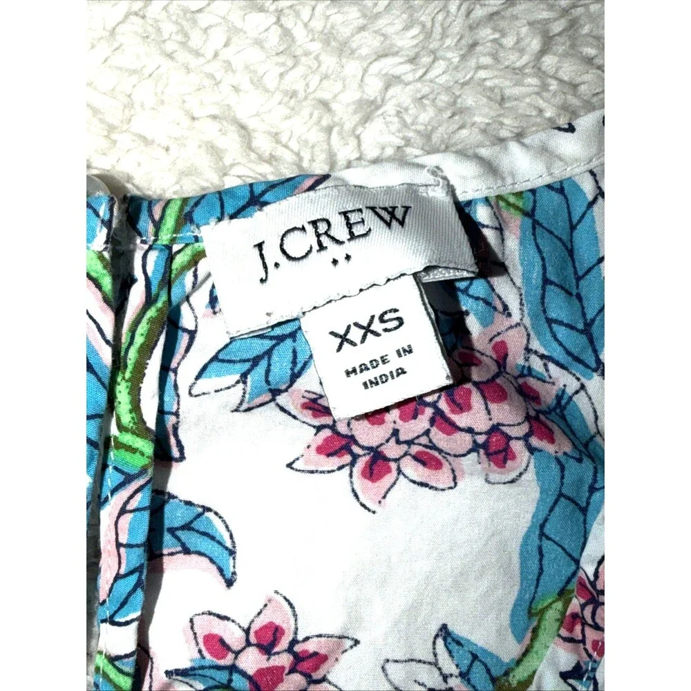 J. Crew Womens Top Blouse XXS Short Sleeve Floral Puff Sleeve Blue Pink